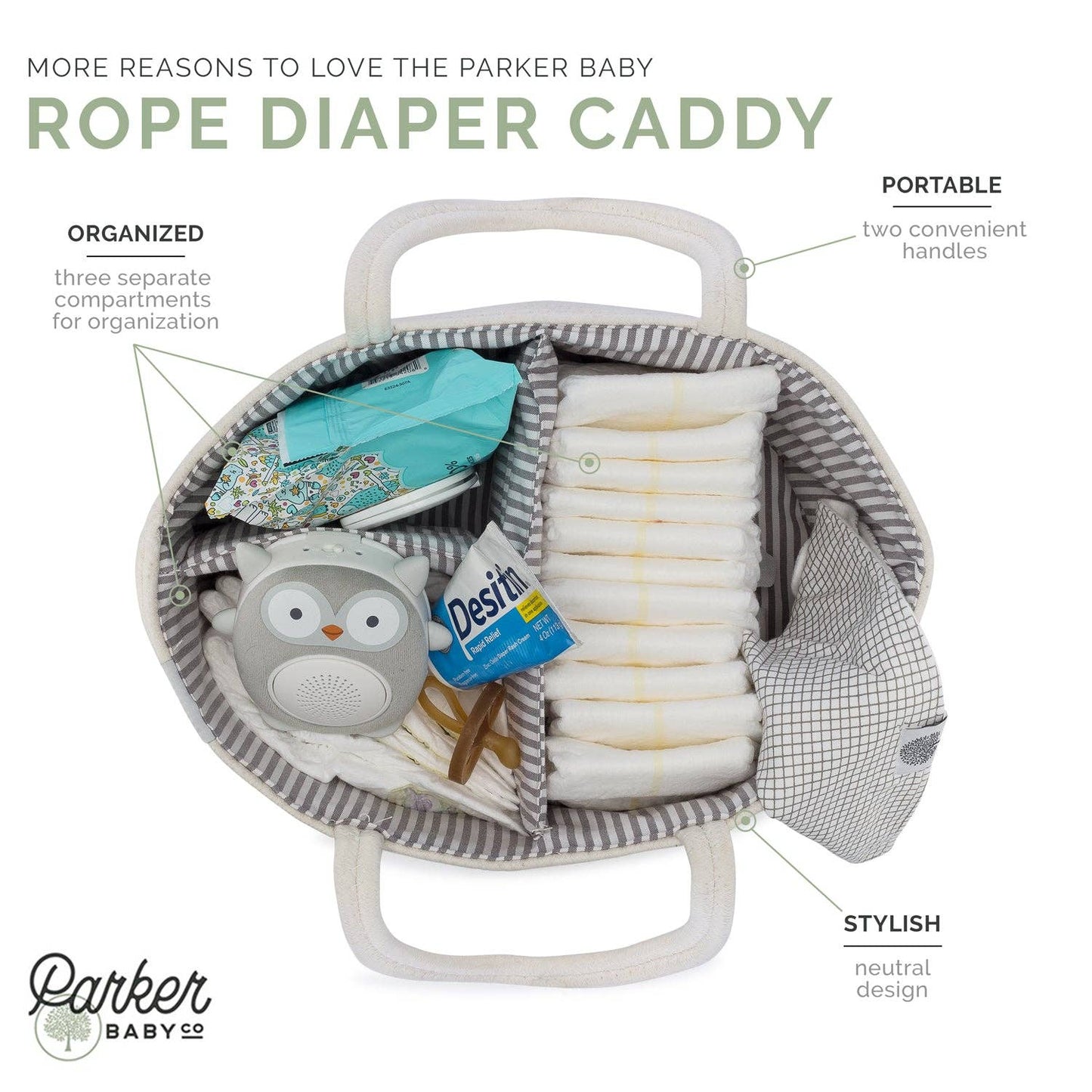 Parker Baby - Rope Diaper Caddy - Gray