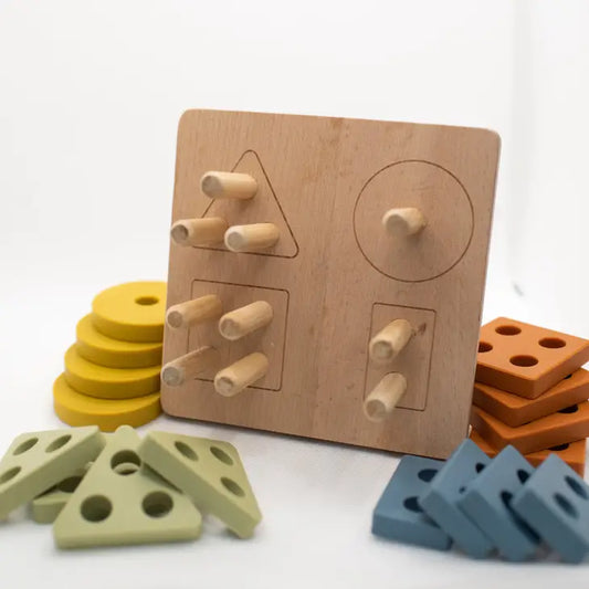 Rustic PUZZLE| Wood+Silicone|Sorting|Montessori