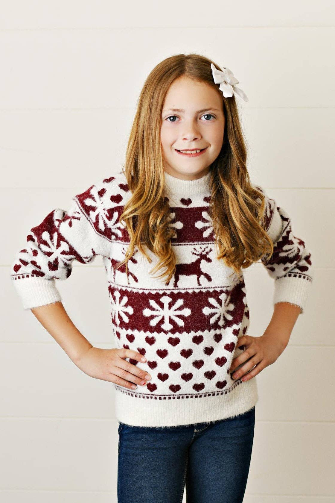 Reindeer & Heart  Sweater: Burgundy