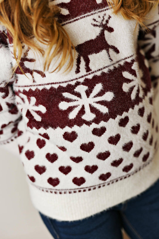 Reindeer & Heart  Sweater: Burgundy