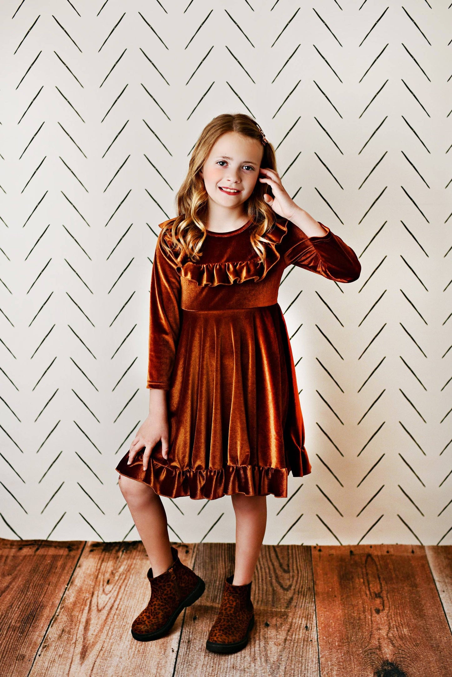 Rust Velvet Ruffle Fancy Dress