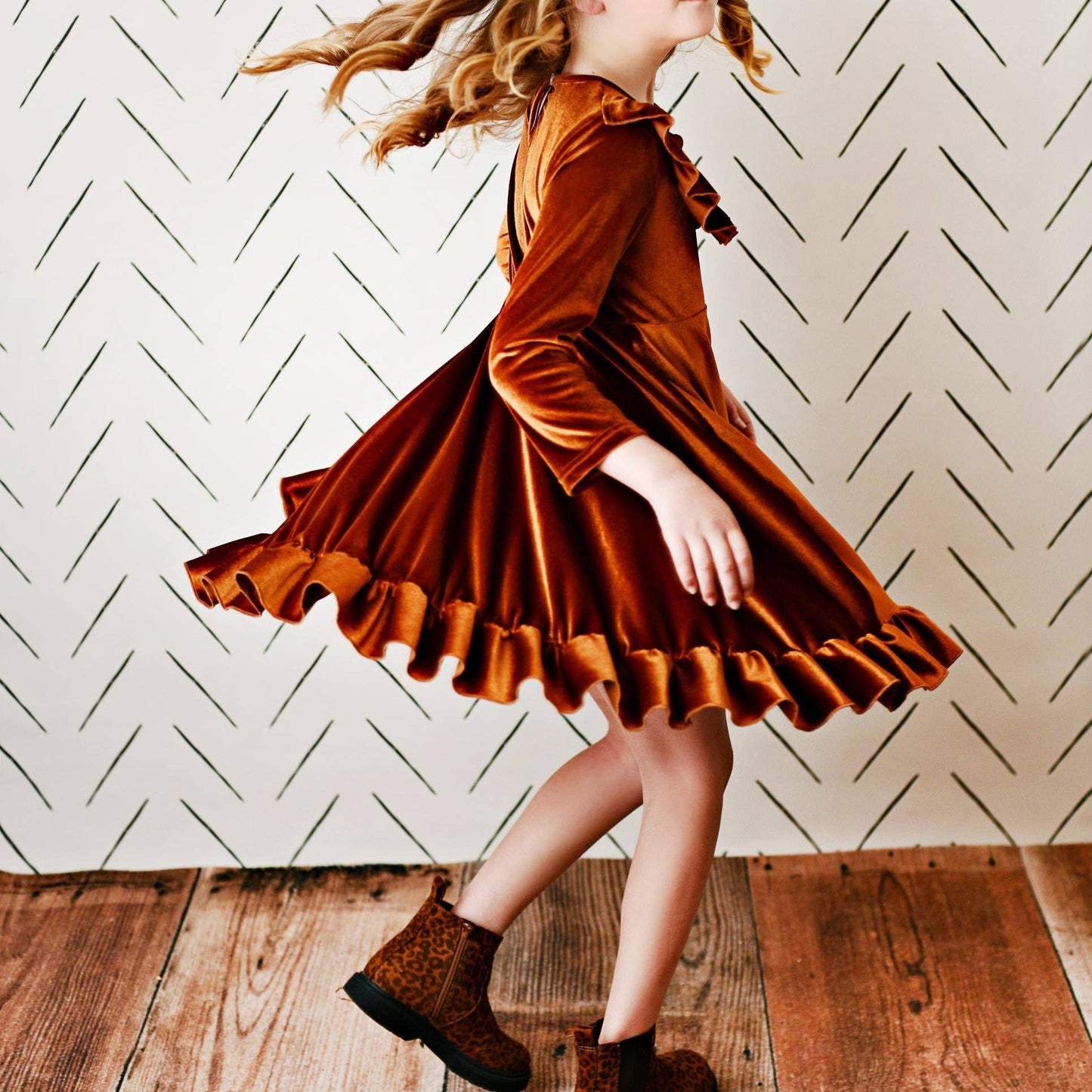 Rust Velvet Ruffle Fancy Dress