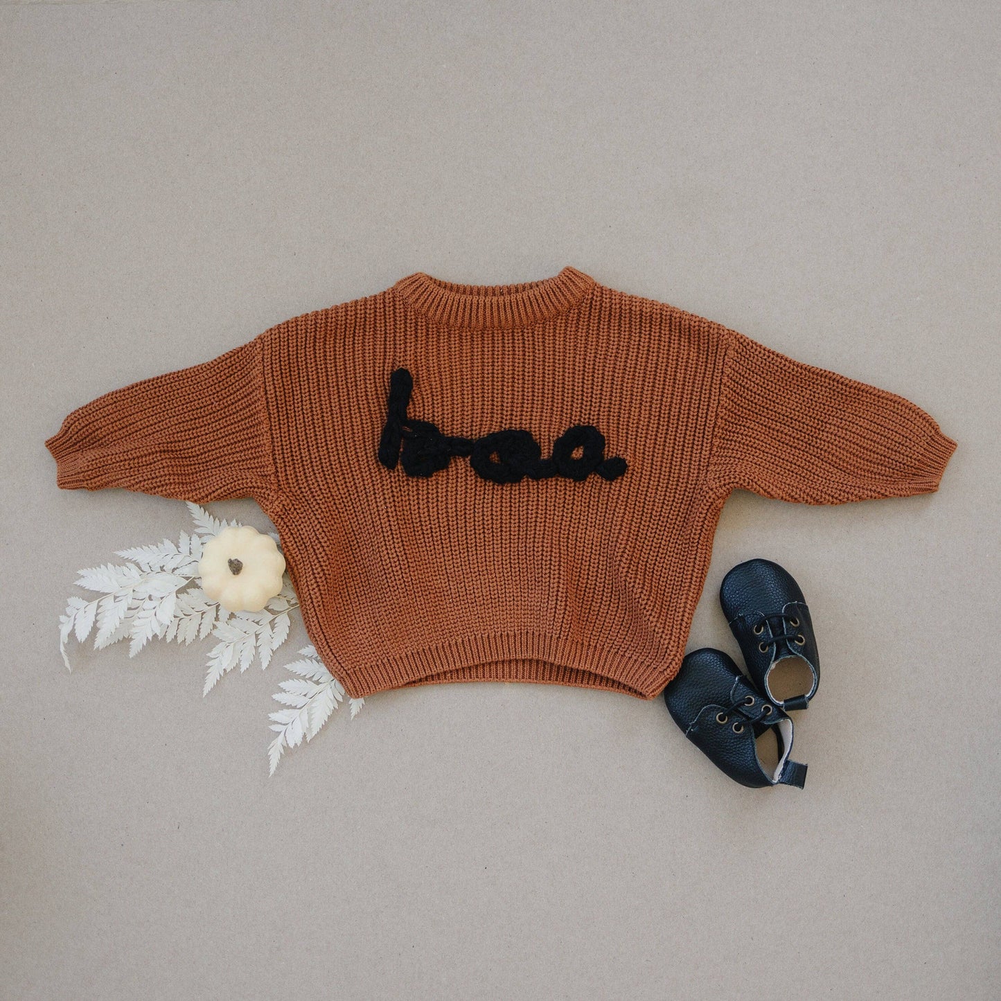 BOO Hand Embroidered Chunky Knit Sweater for Babies & Toddle: 0-3 Months