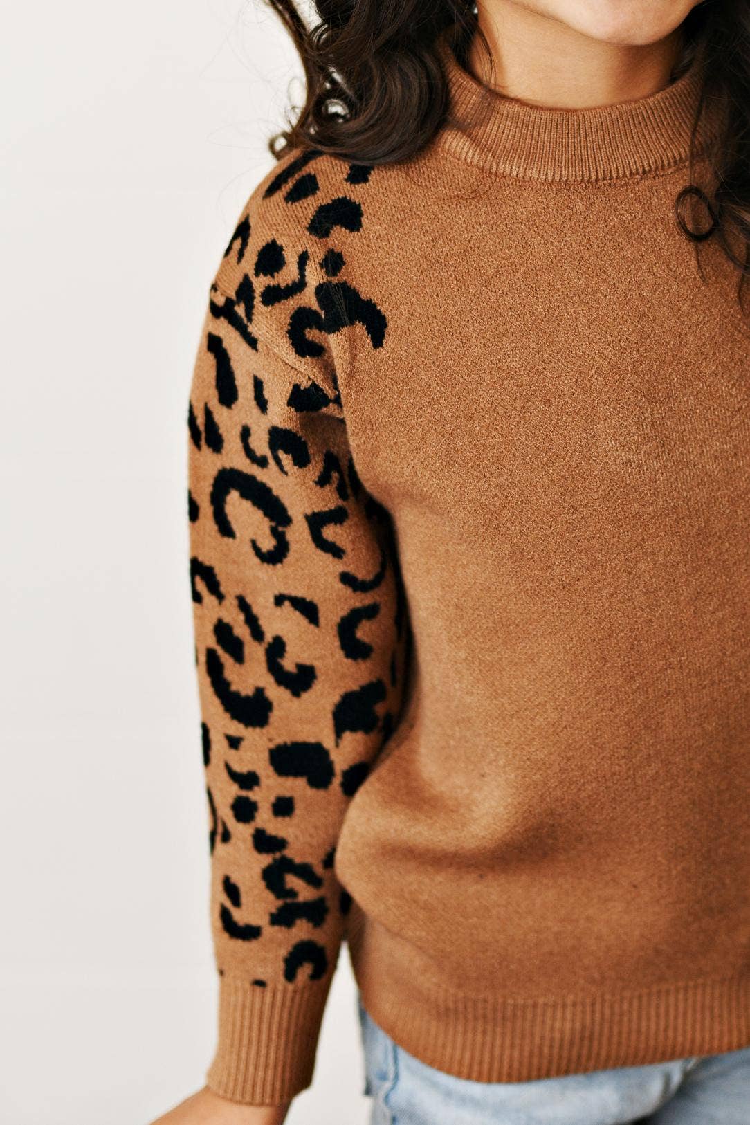 Brown Leopard Print Crew Neck Fall Winter Sweater