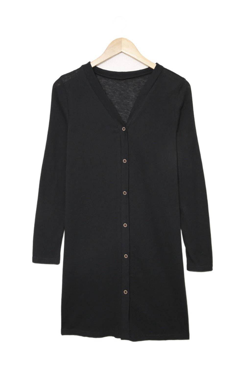 Button Front V-Neck Cardigan: Black