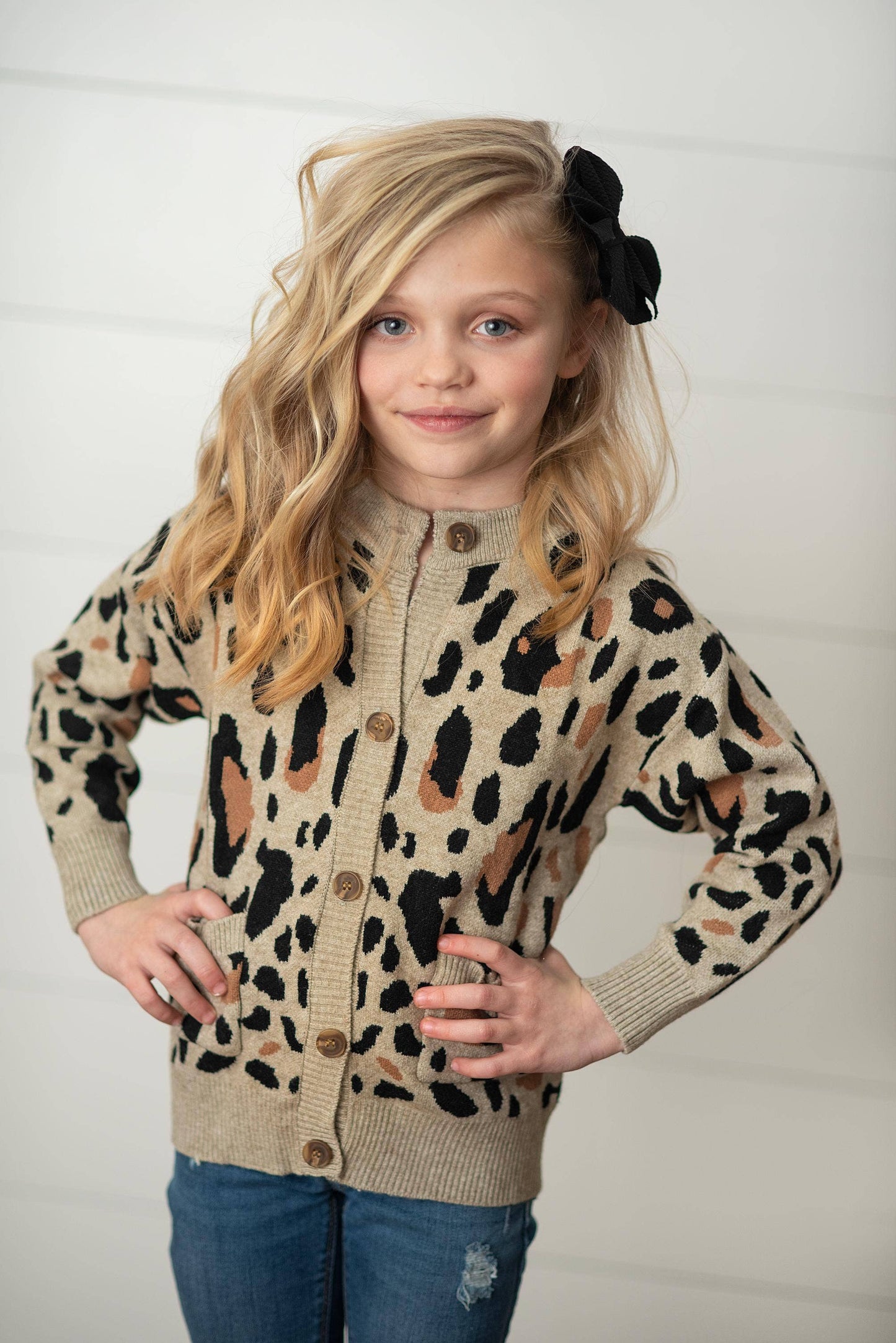 Leopard Button Pocket Cardigan Sweater: