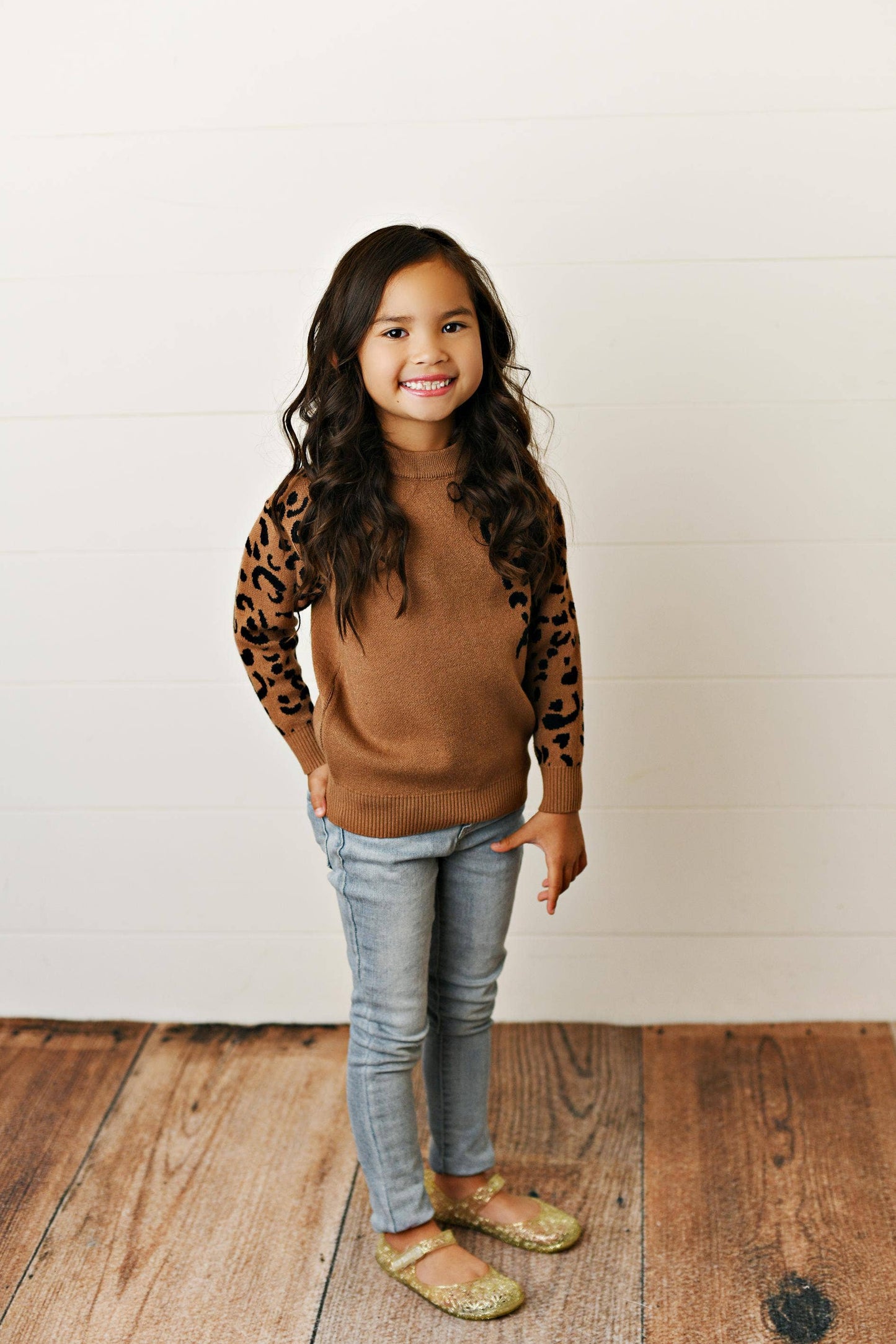 Brown Leopard Print Crew Neck Fall Winter Sweater