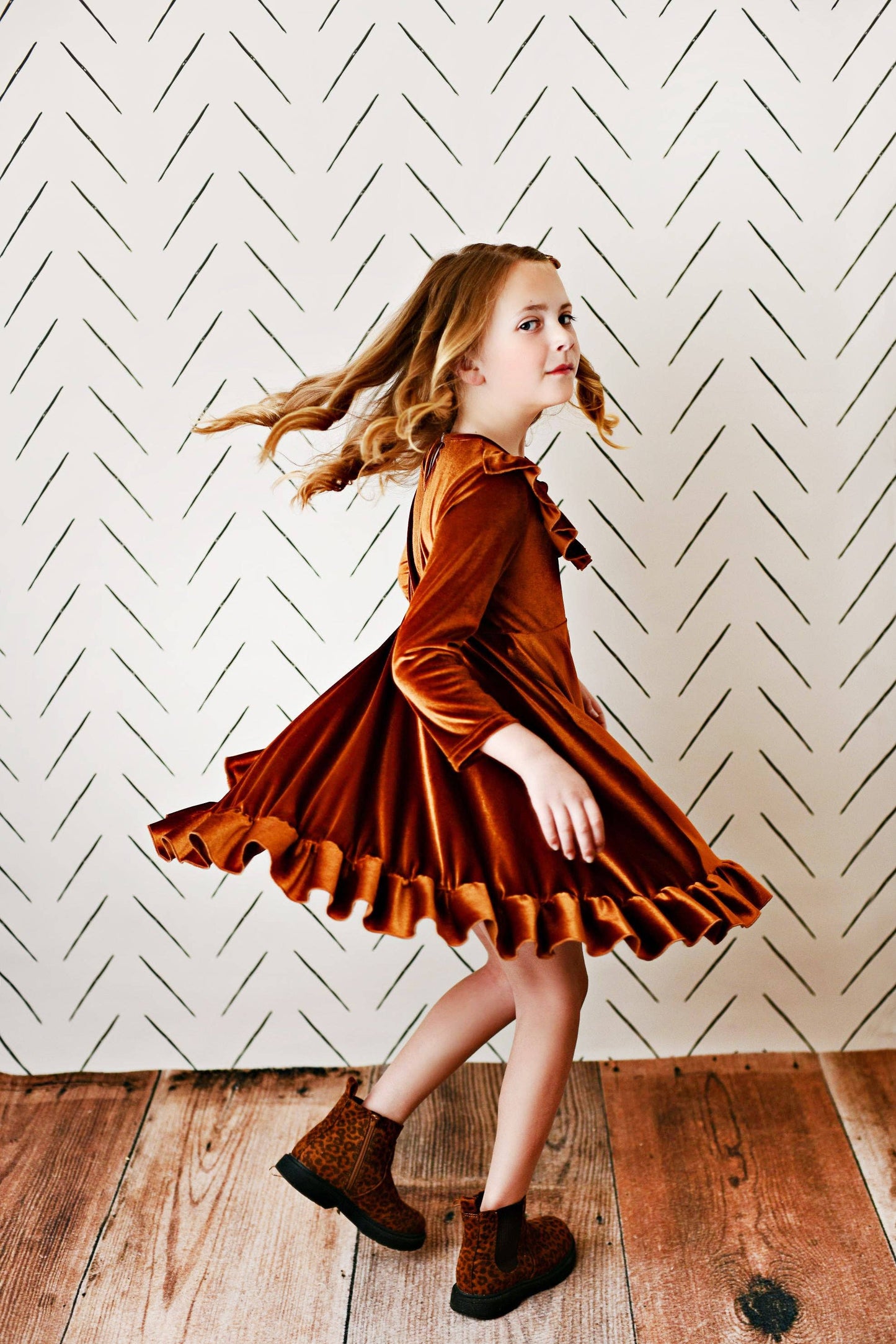 Rust Velvet Ruffle Fancy Dress