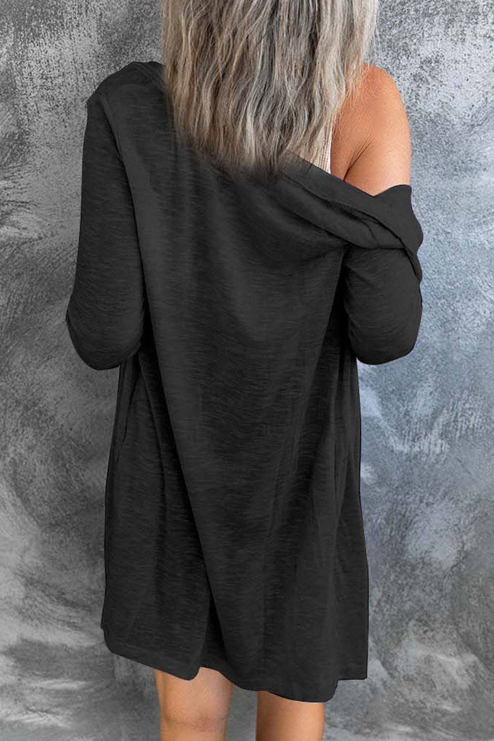 Button Front V-Neck Cardigan: Black