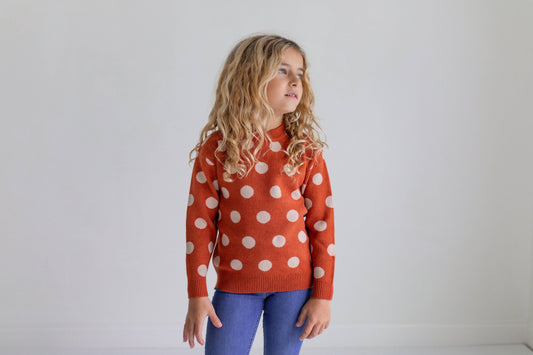 Rust & Beige Polka Dot Crew Neck  Sweater