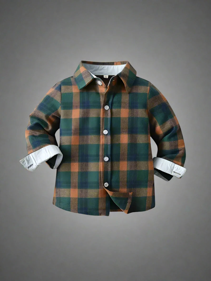 RUST & GREEN PLAID BUTTON UP SHIRT