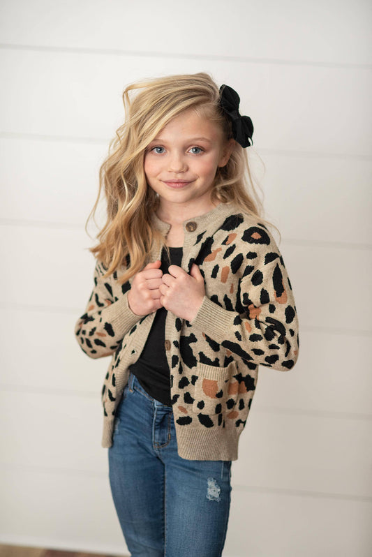 Leopard Button Pocket Cardigan Sweater: