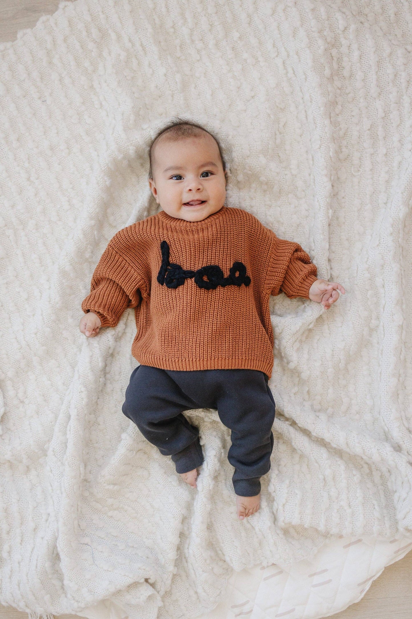 BOO Hand Embroidered Chunky Knit Sweater for Babies & Toddle: 0-3 Months