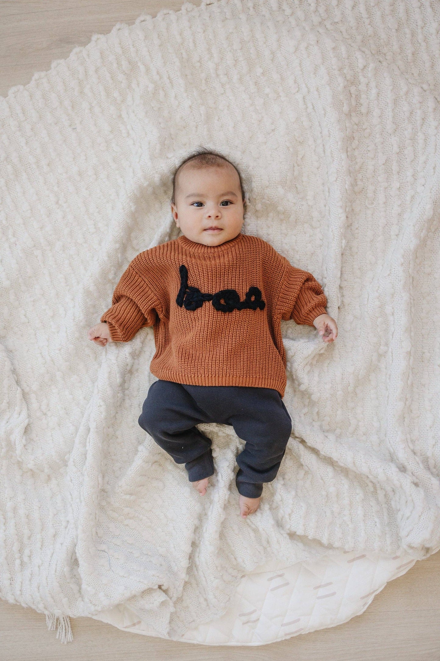 BOO Hand Embroidered Chunky Knit Sweater for Babies & Toddle: 0-3 Months