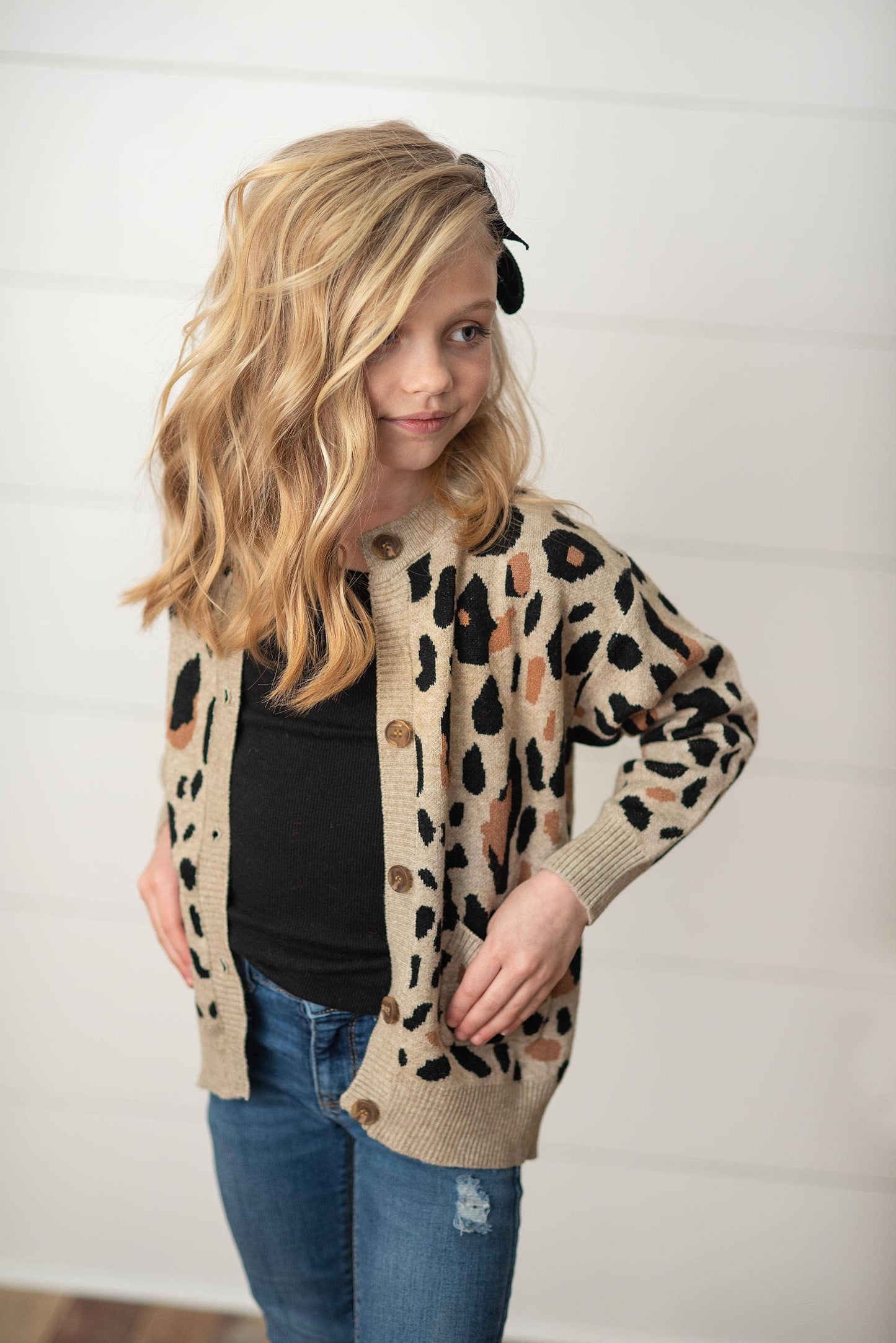 Leopard Button Pocket Cardigan Sweater: