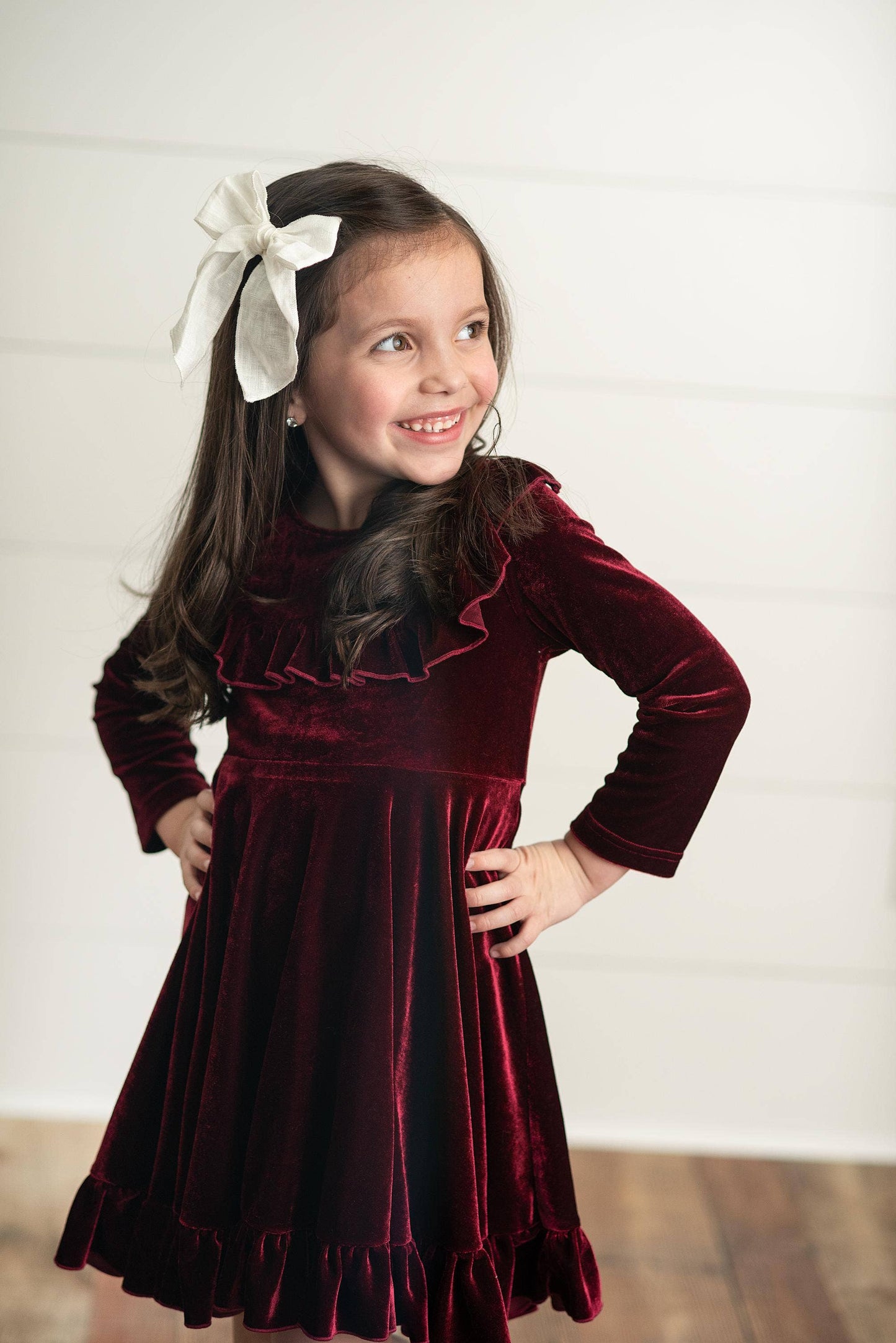 Wine Velvet Ruffle Dress